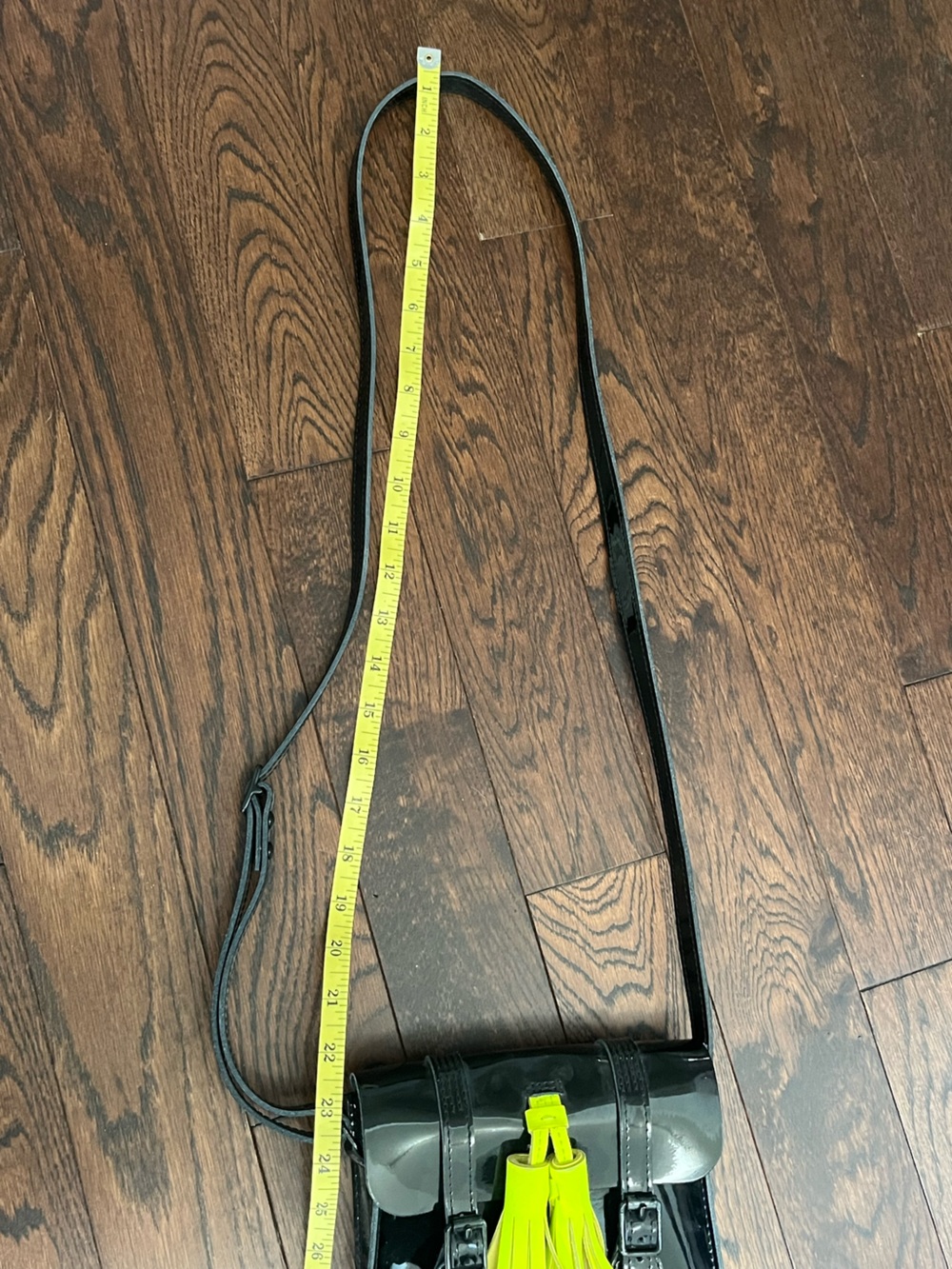 Dr Martens Black Patent Crossbody Bag with Neon Yellow Tassel - Picture 13 of 13